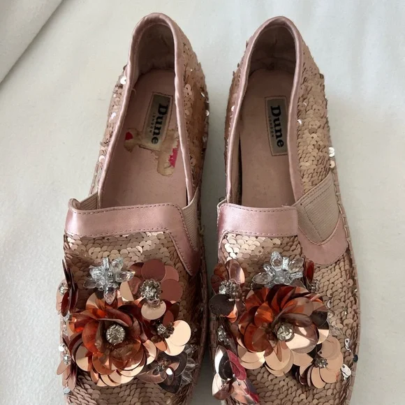 Dune London Pink and Gold Espadrille Flats with Sequined Floral Design - Picture 3 of 8